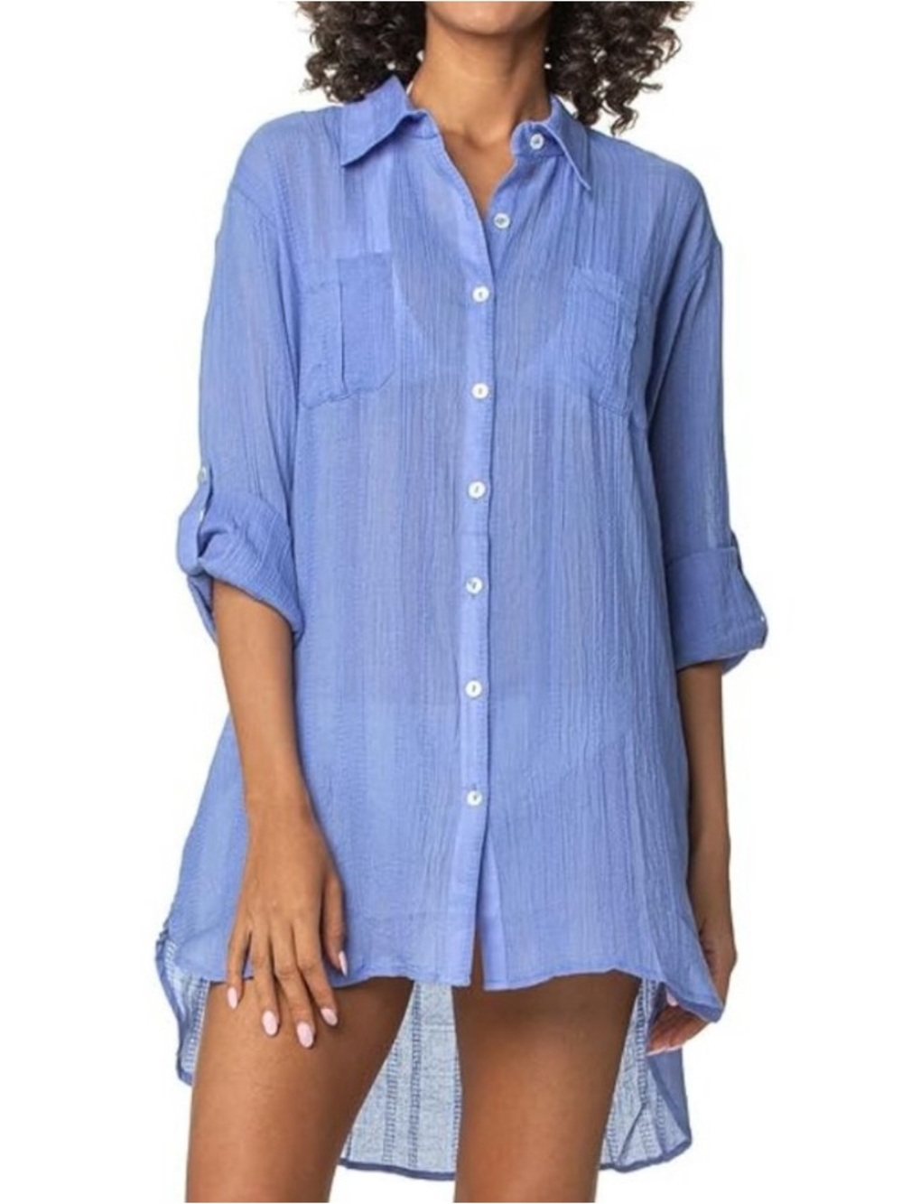Helen Jon Relaxed Shirtdress Swim Cover Up Blue Periwinkle Women's Size Medium